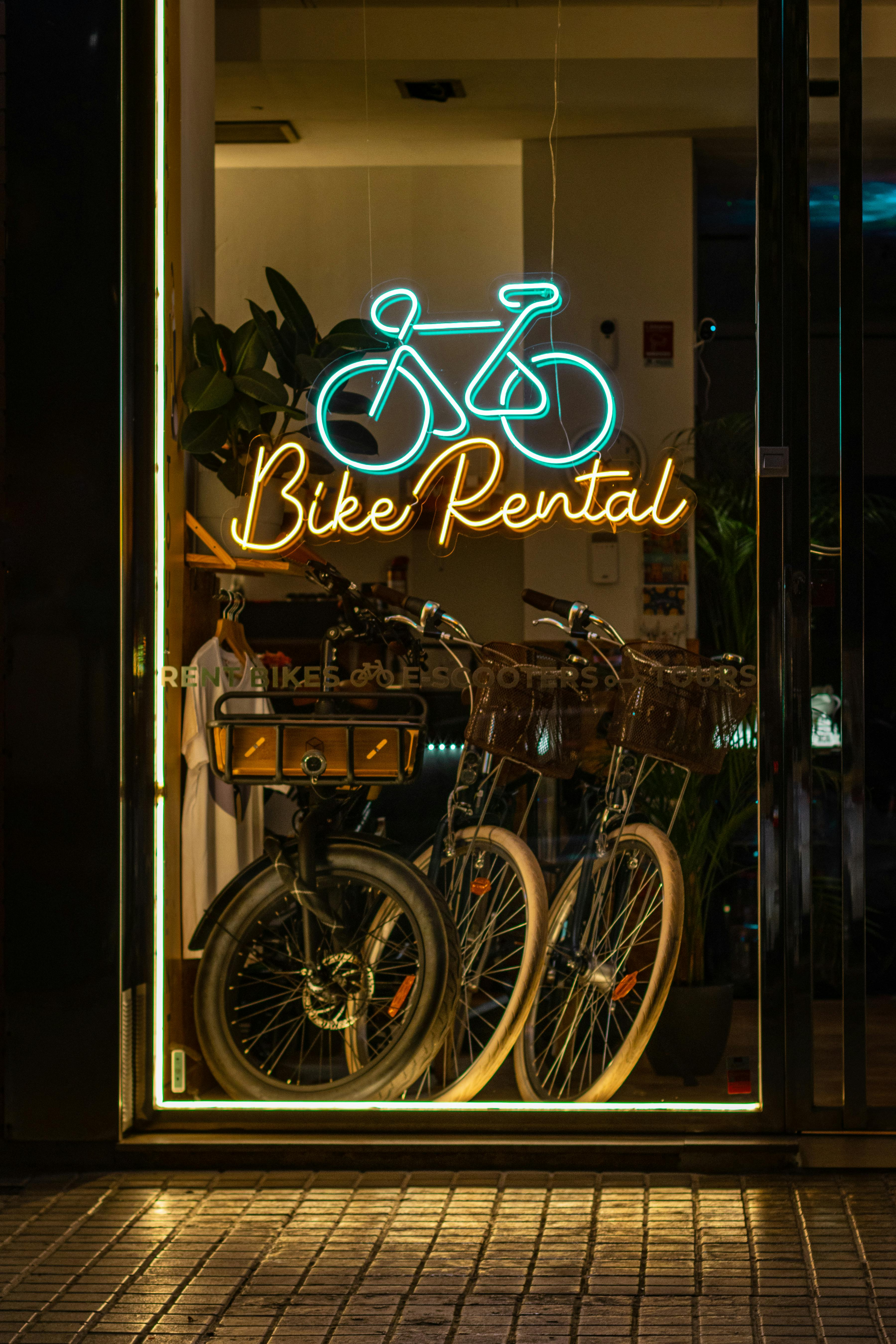 Bike rental storefront representing reservation-based services